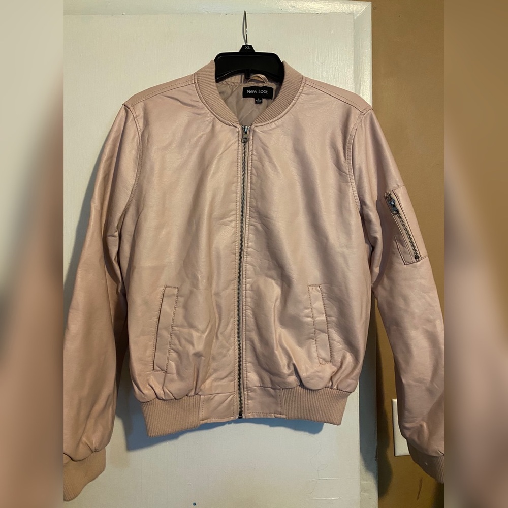 Pale Pink Faux-Leather Jacket
